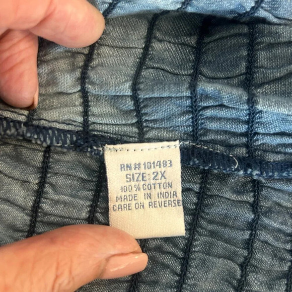 Bleu Bayou Denim Ombre Smocked Open Drape Rhinestone Accented Jacket Size 2X - Picture 7 of 9